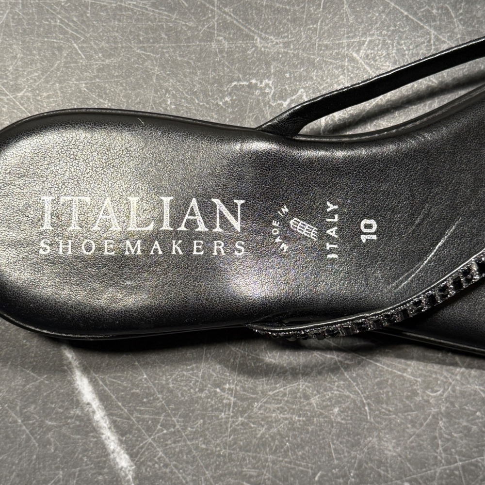 Women Italian Shoemakers Shoes | Size 10 | Black Rhinestone Thong Wedge Sandals - Picture 3 of 9